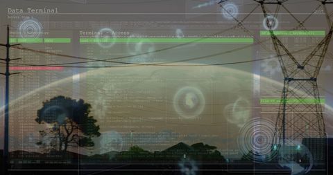 Digital Interface Overlaying Power Lines Symbolizing Global Connectivity - Download Free Stock Images Pikwizard.com