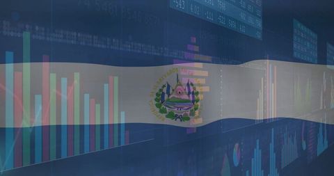 El Salvador Flag Across Digital Financial Data Background