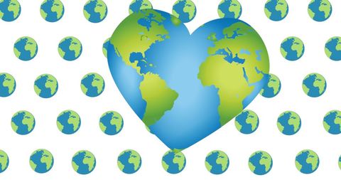 Heart-Shaped Globe with Global Pattern Background