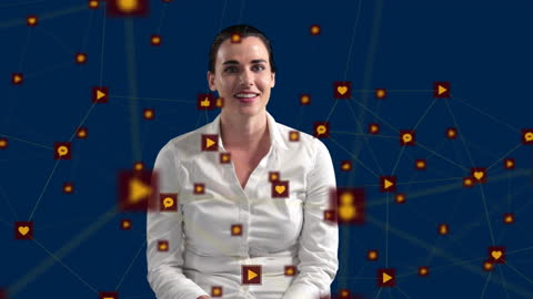 Businesswoman Networked with Digital Tech Icons and Connections