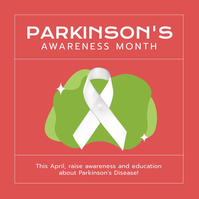 Parkinson's Awareness Month Poster with White Ribbon on Red and Green Background - Download Free Stock Templates Pikwizard.com