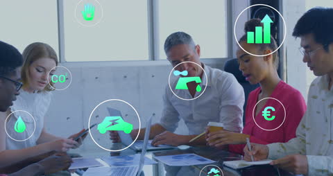 Diverse Team Collaborating with Digital Interface in Office