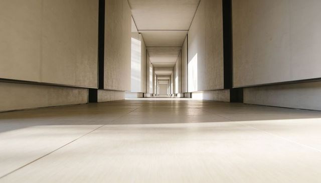 Minimalist Corridor Drawing Eye Toward Vanishing Point with Symmetric Tiled Perspective