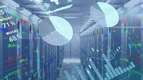 Financial Data Analytics Over Server Room Background
