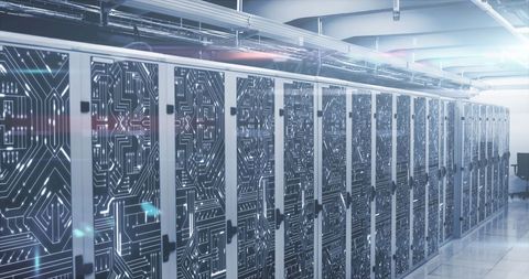 Futuristic Server Room with Circuit Board Overlay - Download Free Stock Images Pikwizard.com