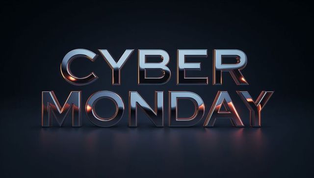 Shining Cyber Monday 3D Metallic Chrome Typography Reflecting Blue-Orange Rim Lights