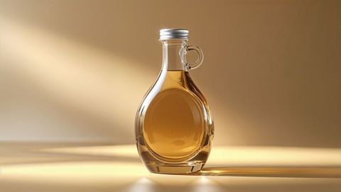 Elegant glass bottle with corn syrup in warm studio lighting