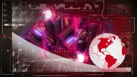 Futuristic Digital Network with Spinning Globe on Red Background