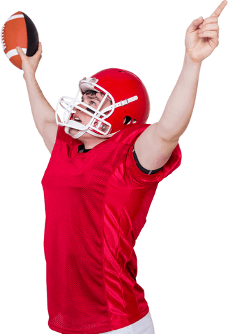 Triumphant american football player celebrating victory transparent background
