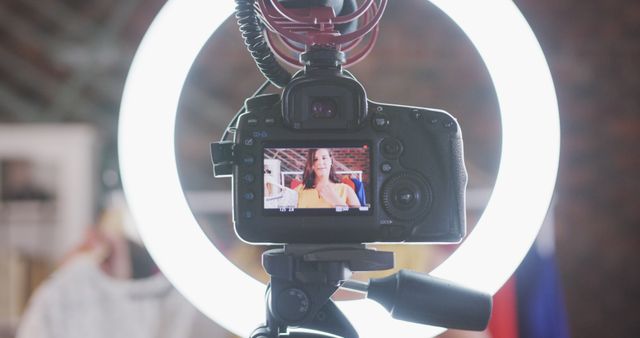 Digital Camera Recording Vlogger with Bright Ring Light and Professional Setup - Download Free Stock Images Pikwizard.com