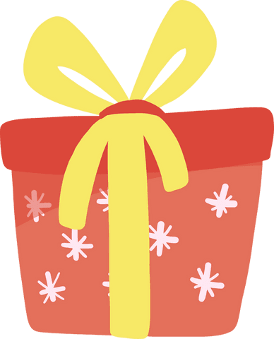 Festive gift box with yellow ribbon on transparent background