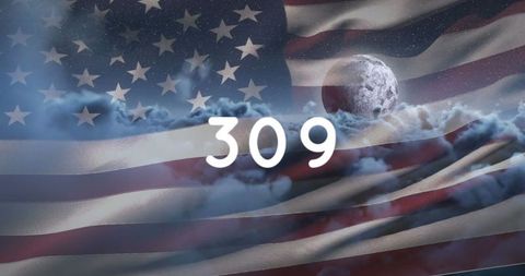 American Flag with Moon and Cloud Overlay, Number 309