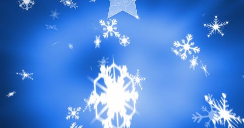 Snowflakes and Baubles on Blue Holiday Background