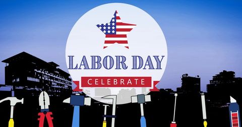Labor Day Celebrate Text Over Cityscape Silhouette