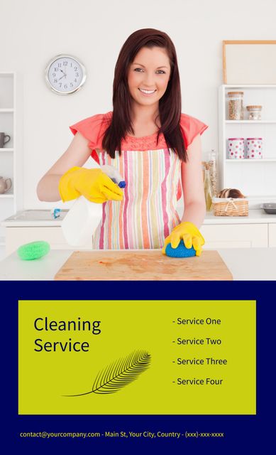 Smiling Woman Promotes Professional Cleaning Services for Home - Download Free Stock Templates Pikwizard.com