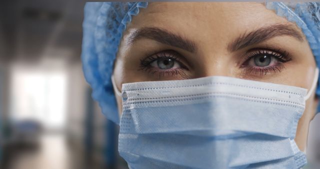 Close-Up of Female Doctor Wearing Surgical Mask in Hospital - Download Free Stock Images Pikwizard.com