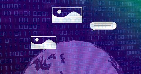 Digital Data Globe with Technology Icons and Binary Code