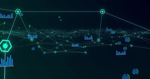 Digital Network Animation with Hexagons and Data Charts - Download Free Stock Images Pikwizard.com