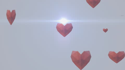 Abstract Floating Polygonal Hearts with Light Sparkle