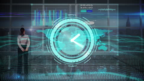 Futuristic Businesswoman Analyzing Data in Holographic Interface