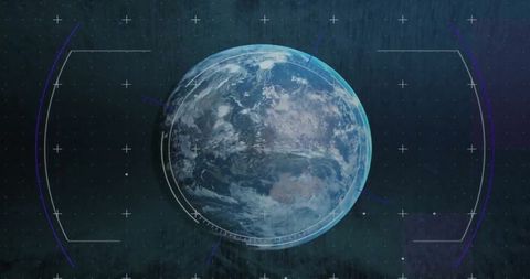 Digital scope targeting spinning globe with futuristic interface