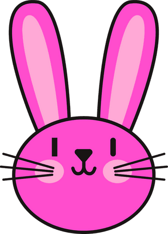 Whimsical Pink Rabbit Head Illustration on Transparent Background