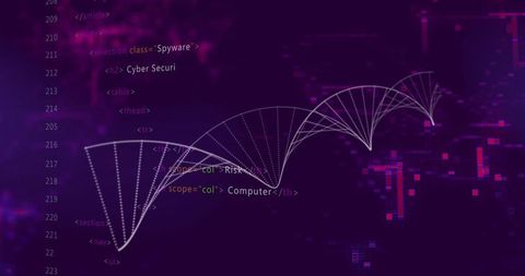 Futuristic network architecture on purple interface with html elements