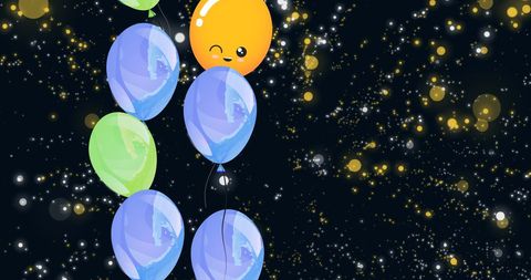 Colorful Balloons with Starry Lights Over Black Background - Download Free Stock Images Pikwizard.com