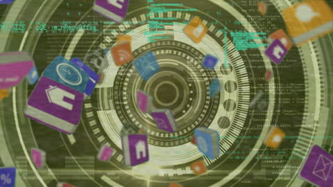 Futuristic Technology Icons Over Digital Data Interface