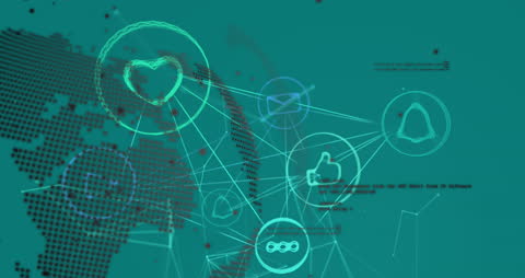 Digital Network Icons on Dynamic Green Background