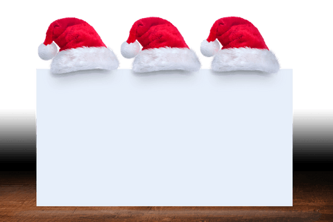 Festive Santa Hats on Card with Copy Space Transparent Background