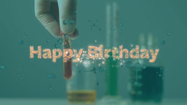 This creative animation combines the excitement of a birthday celebration with a unique scientific theme, showcasing a hand working in a lab with test tubes filled with colorful liquids. Ideal for science-themed birthday invitations or greetings in digital formats, perfect for labs or individuals in healthcare and genetic research fields. This vibrant fusion of experimental visuals and cheerful messaging stands out in corporate settings or educational events.