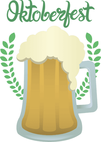 Oktoberfest beer mug with foam on transparent background