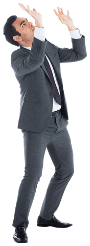 Businessman in Suit with Raised Arms Transparent Background