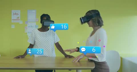 Coworkers Testing Virtual Reality Social Interface in Modern Office