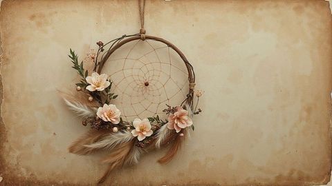 Rustic Dreamcatcher with Flowers on Vintage Parchment