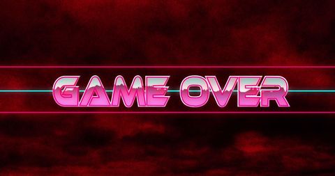retro game over text with neon style on dark background - Download Free Stock Images Pikwizard.com