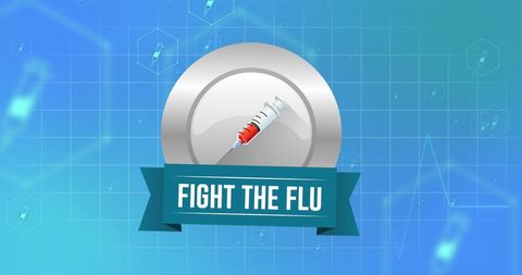 Fight the flu vaccine concept with medical symbols and banner