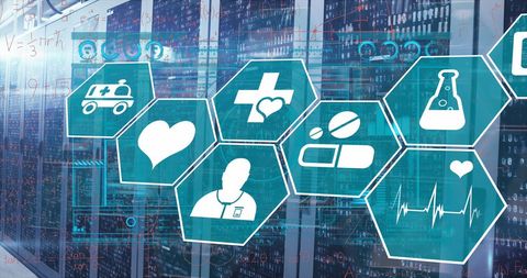 Digital healthcare interface in modern server room