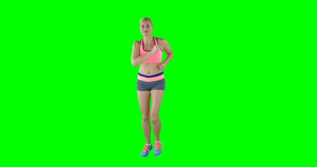 Woman Jogging in Place on Green Screen Background - Download Free Stock Images Pikwizard.com