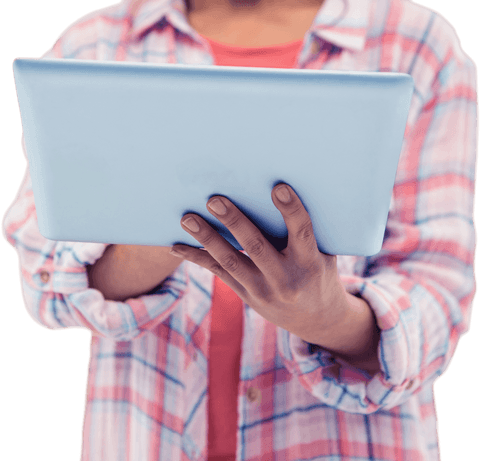 Midsection of Woman Using Tablet with Transparent Background