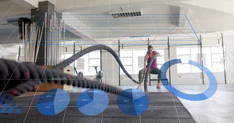 Digital Fitness Analysis Concept with Woman Exercising in Gym