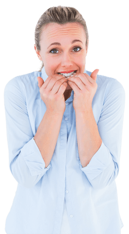 Transparent Image of Nervous Blonde Woman Biting Nails