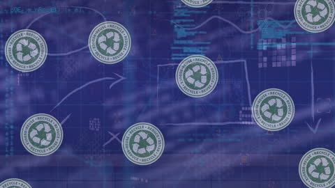 Animated Recycling Icons Over Digital Data Interface