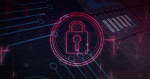 Glowing Padlock Icon with Futuristic Cybersecurity Interface