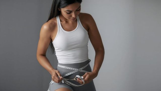 Measuring waist tape on fit woman focusing on fitness progress and body shaping