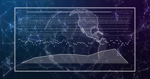 Futuristic geospatial data dashboard visualizing north america network and analytics