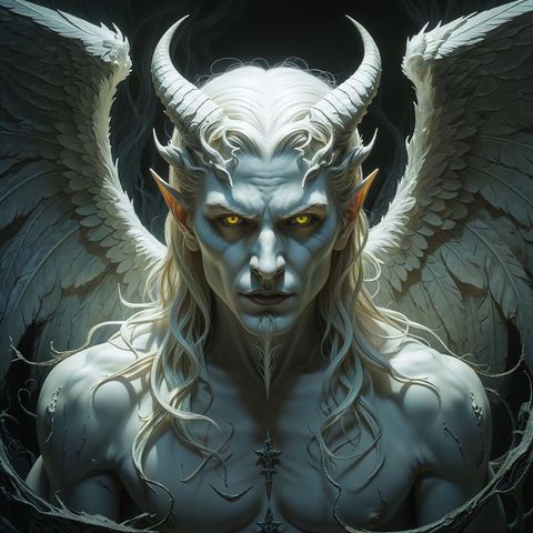 Mystical satan with wings and horns in eerie void