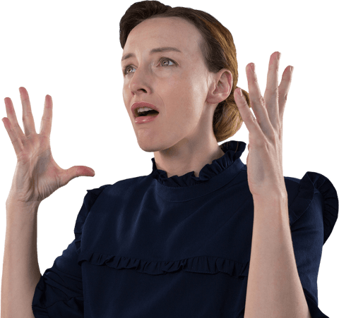 Shocked Caucasian Woman Raising Hands Transparent Background