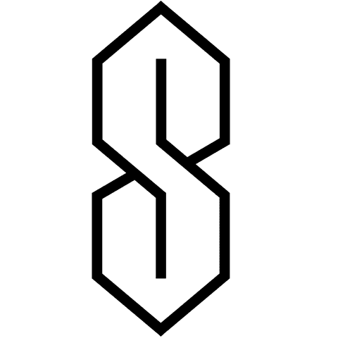 Interlocking stylized geometric s with transparent background